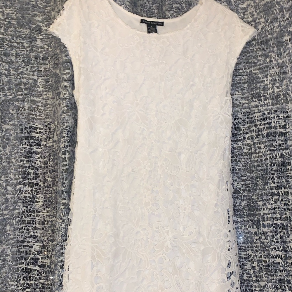 White Lace Knee Length Dress